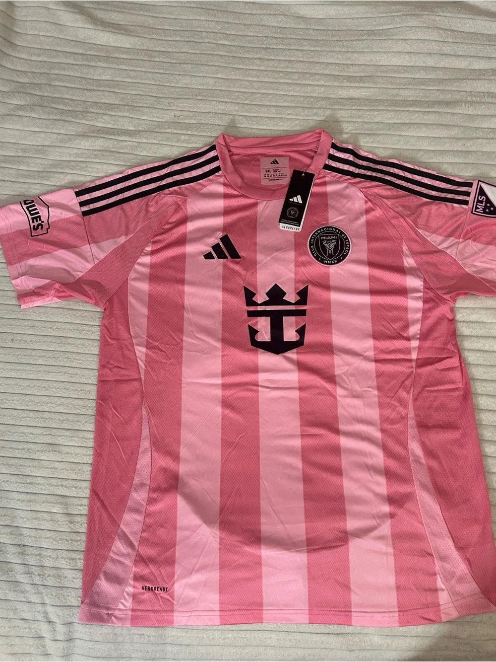 adidas Inter Miami Men's Pink and Black Striped Soccer Jersey